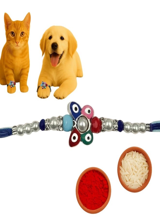 Sage Square Paw Bandhan Evil Eye Rakhi for Dogs, Cats & Small Pets | Celebrate Bonds of Love This Raksha Bandhan | Cute Rakhi with Beads | Gift for Pet Lovers & Furry Companions (Type 3) - Image 1